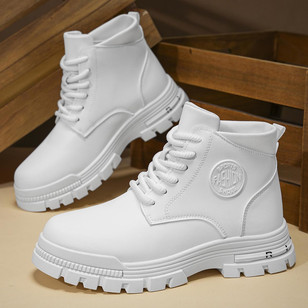 Men'S Fashion Hiking Boots - Sepatu Bot Motor Putih Pria Modis