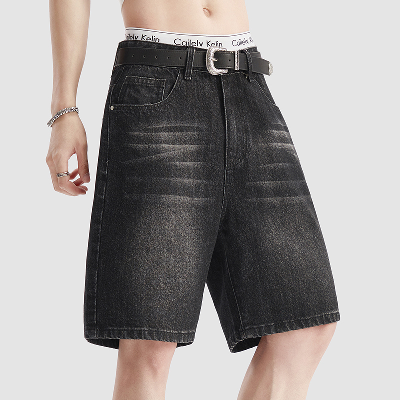 Men'S Fashion Jeans - Celana Pendek Denim Hitam Tipis Musim