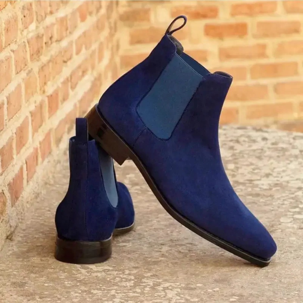 Fashion Men'S Boots - Sepatu Chelsea Pria Biru Suede Imitasi