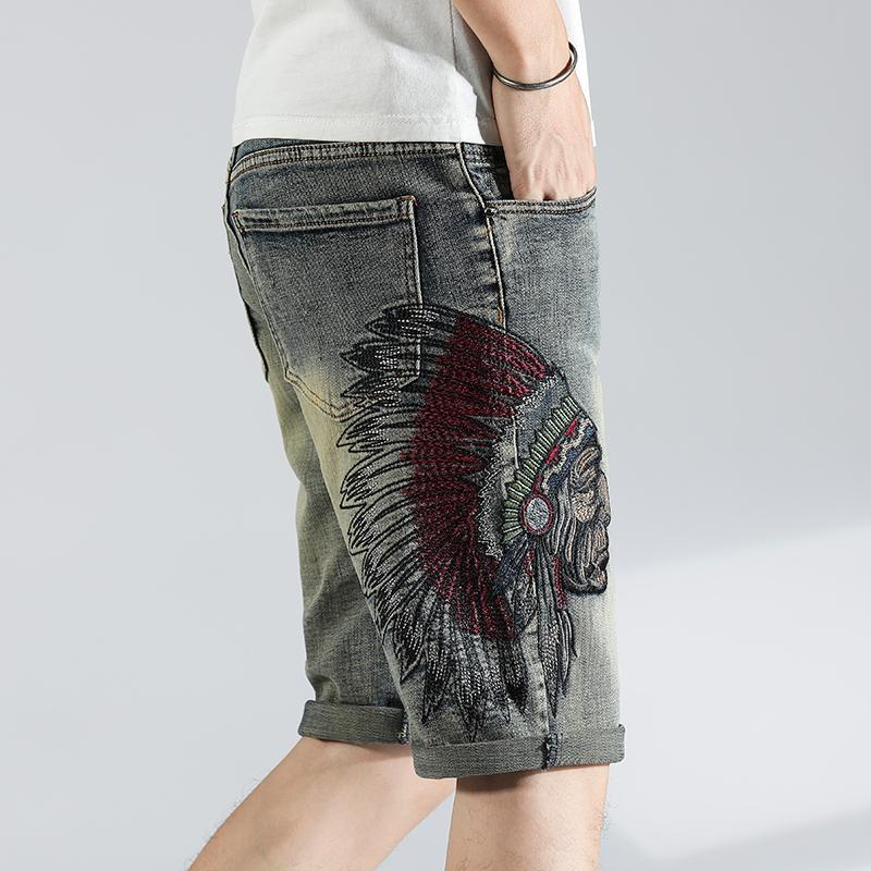 Men'S Fashion Jeans - Celana jins pendek robek grafis, celana
