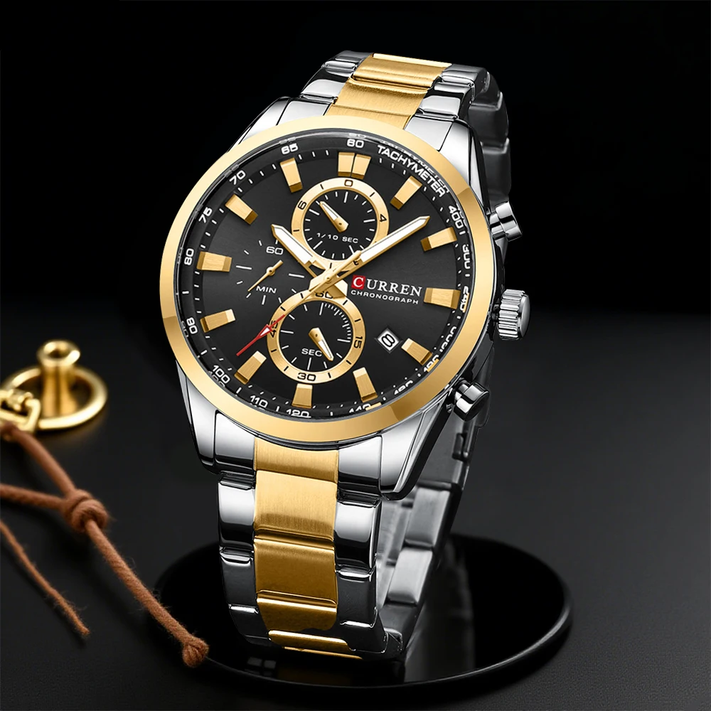 Fashion Mens Watches - CURREN Jam Tangan Olahraga Chrono Kuarsa