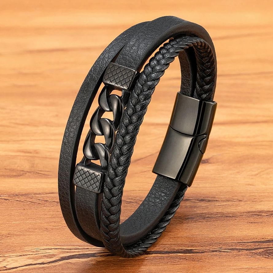 Mens Fashion Combination - XQNI gelang kulit anyam tangan pria,