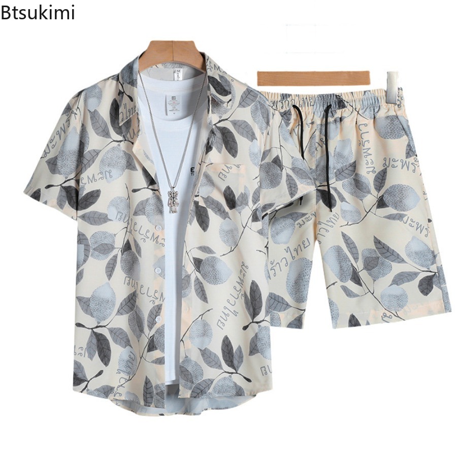 Men'S Fashion Plus - Set Kemeja Lengan Pendek Pria Cetak