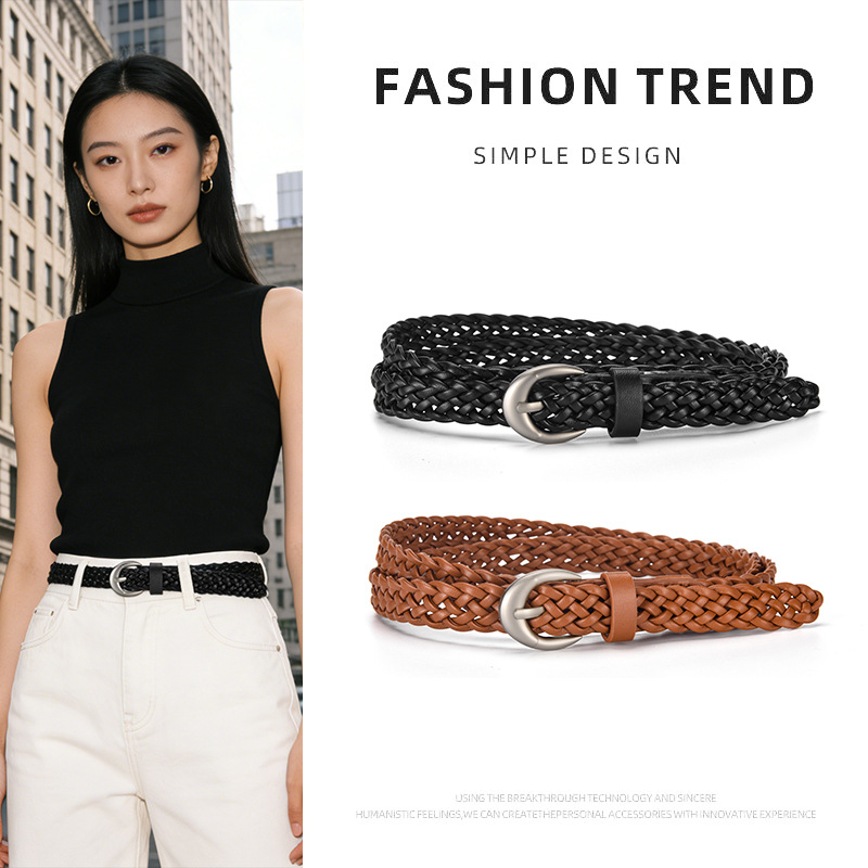 Leather Belt Braided - Sabuk Wanita Model Vintage Kepang Modis
