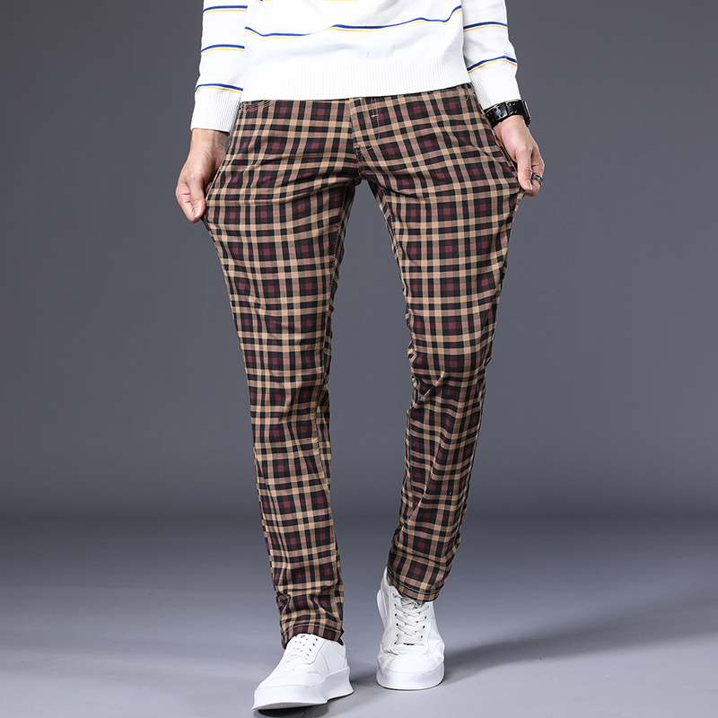 Mens Fashion Young - Celana kasual kotak-kotak klasik 6 warna